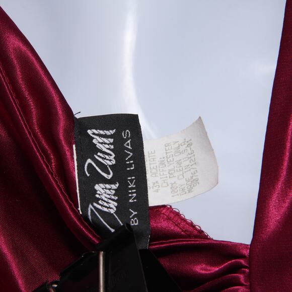 Vintage 90s Zum Zum Prom Satin Slip Dress Maxi Back Ruffle Magenta Size 5/6 - Picture 5 of 12